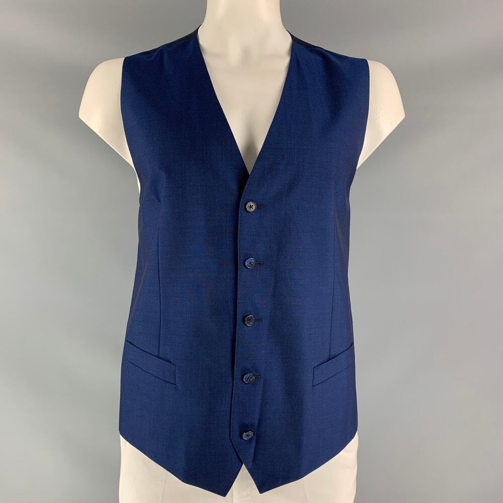 DOLCE & GABBANA Size 46 Blue Solid Wool & Mohair Buttoned Vest